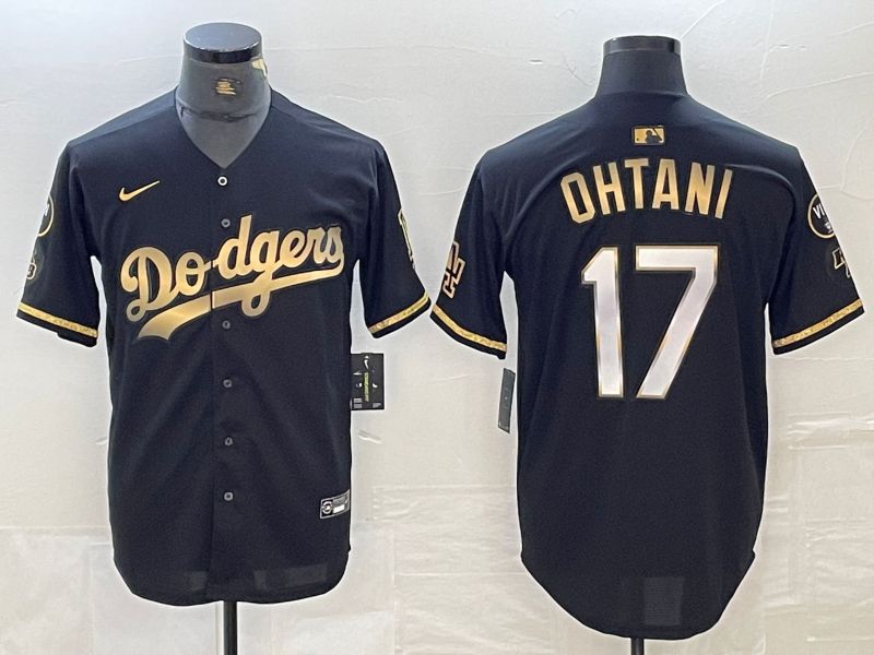 Men Los Angeles Dodgers #17 Ohtani Black Gold Fashion Nike Game MLB Jersey style 1